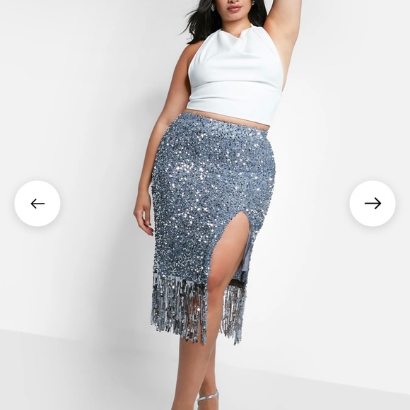 Glimmer Sequin Fringe Midi Bodycon Skirt size 2X 18/20 - Picture 7 of 10